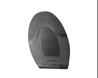 May include: Black rubber shoe sole with a textured surface and a diamond pattern in the center. The words "U.S. ARMY" are printed on the sole.