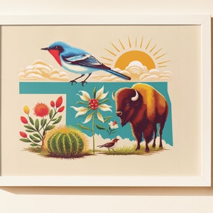 Oklahoma Bison & Vogel Kunstdruck - Rustikale Zustand Dekor - Südwestern Haus Wandkunst - Housewarming Geschenk - Wohnheim Raumdekoration