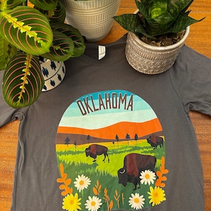 Oklahoma Bison Prairie Blossom Unisex T-Shirt, Oklahoma Home Tee, Oklahoma Travel Gifts, US States Shirt