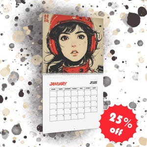 2025 Kalender-Wandkunst, japanische Manga-Stil-Illustrationen, Monatsplaner, Cyberpunk-Design, Geschenk für Anime-Liebhaber, Jahresplaner, asiatisch