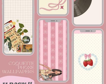Coquette Phone Wallpaper Pack | Pink Y2K Backgrounds | Digital Download