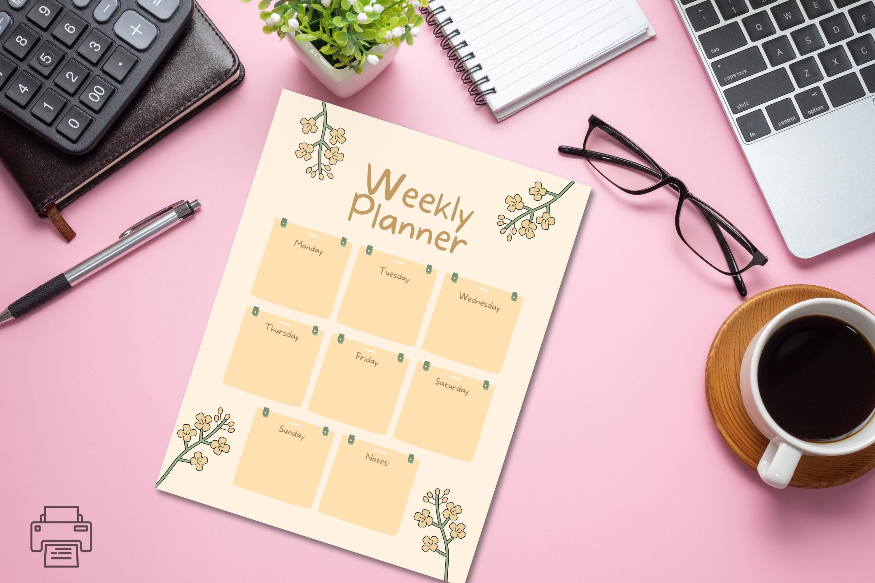Weekly Schedule Template With Flowers Cute Printable Planner for Teens ...