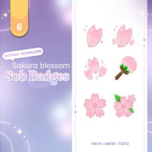 6 Sakura Flower Sub Badges Pack -  Ready To Use for Twitch / Discord - Sub & Bit Badges