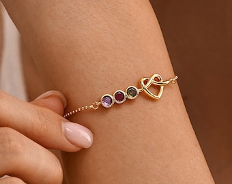 Customized Birthstone Bracelet, Simple Heart Bracelet with Birthstone, Bracelet for Mom Grandma, Personalized Bestfriend Gift,Christmas Gift