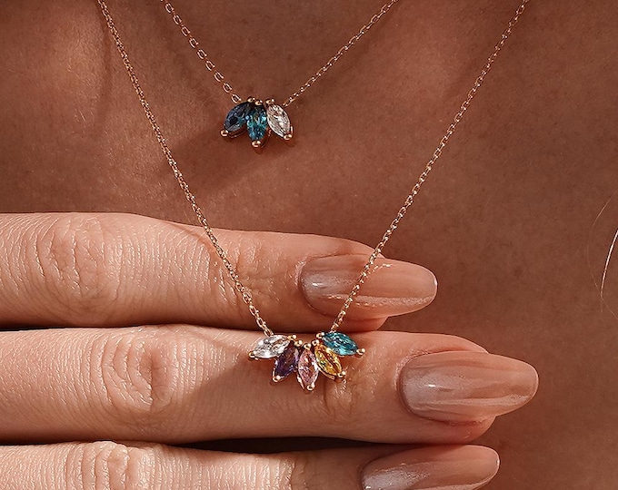 Personalized Family Birthstone Necklace, Marquise Birthstone Necklace, Custom Birthstone Jewelry,Birthday Gift,Mothers Necklace,Gift for Mom