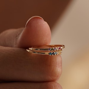 Dainty Birthstone Jewelry, Custom Multiple Gemstone Ring, 18K Gold Plated Birthstone Ring, Birthday Gift, Birthstone Jewelry, Gift for Mom