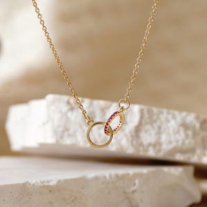 Interlocking Circle Birthstone Necklace, Minimalist Rings Necklace, Personalized Birthstone Jewelry, Dainty Gold Necklace, Birthday Gift