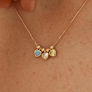 Collana personalizzata con cuore e pietra portafortuna, collana con pietra portafortuna di famiglia, gioielli personalizzati con pietra portafortuna, collana da donna, regalo di Natale per lei
