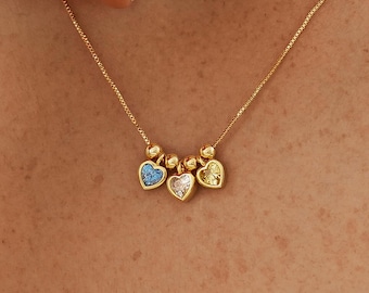 Personalized Heart Birthstone Necklace, Family Birthstone Necklace, Custom Birthstone Jewelry, Necklace for Women, Christmas Gift for her