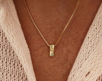 Custom Birthstone Neckalce with Letter, Men's Necklace, Engraved Initials Necklace, Dad Neckle, Family Necklace for Him, Fathers Day Gift