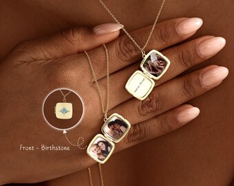 Custom Locket Necklace with Birthstone, Personalized Photo Pendant, Memorial Jewelry, Gold Photo Necklace, Anniversary Gift, Christmas Gift