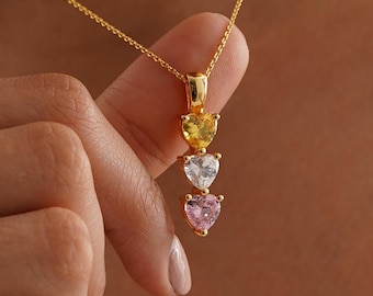 Multiple Heart Birthstone Necklace, Family Birthstone Necklace, Charming Pendant Necklace, Anniversary Gift, Grandma Gift, Christmas Gift