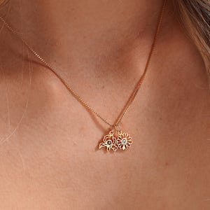 Custom Birthflower necklace with Birthstone, Birth Flower Necklace with Box Chain, Mothers Necklace, Family Gift Mother, Bridesmaids Gift