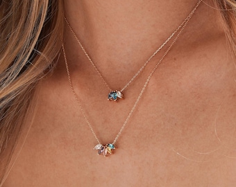 Personalized Family Birthstone Necklace, Marquise Birthstone Necklace, Custom Birthstone Jewelry,Birthday Gift,Mothers Necklace,Gift for Mom