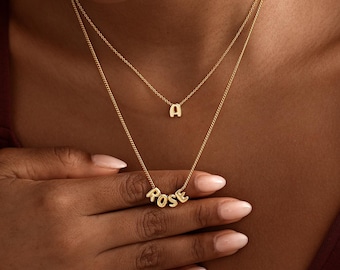 Custom Bubble Initial Necklace, Minimalist 3D Letter Name Necklace, Personalized Bubble Jewelry, Dainty Gift for Her, Christmas Gift for Mom