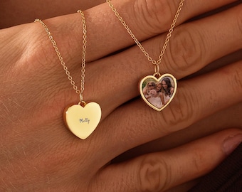 Personalized Photo Necklace, Engraved Heart Pendant, Custom Picture Necklace for Mom, Memorial Jewelry, Family Keepsake Gift for Women