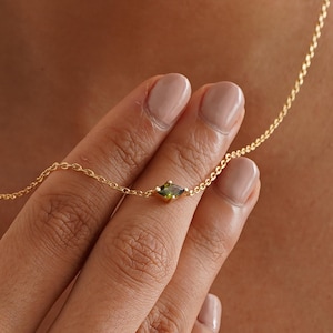 Minimalist Marquise Birthstone Necklace, Single Birthstone Necklace, Tiny Gold Necklace, Birthday Gift for Her, Mom Necklace, Christmas Gift
