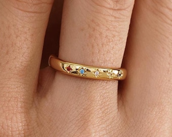 Custom Birthstone Star Ring, Personalized Family Ring, Minimalist Gold Stackable Ring, Dainty Birthstone Jewelry, Mom Gift, Anniversary Gift