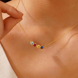 Personalized Family Birthstone Necklace, Custom Birthstone Jewelry, Minimalist Birthstone Necklace, Birthday Gift for Mom, Birthday Gift