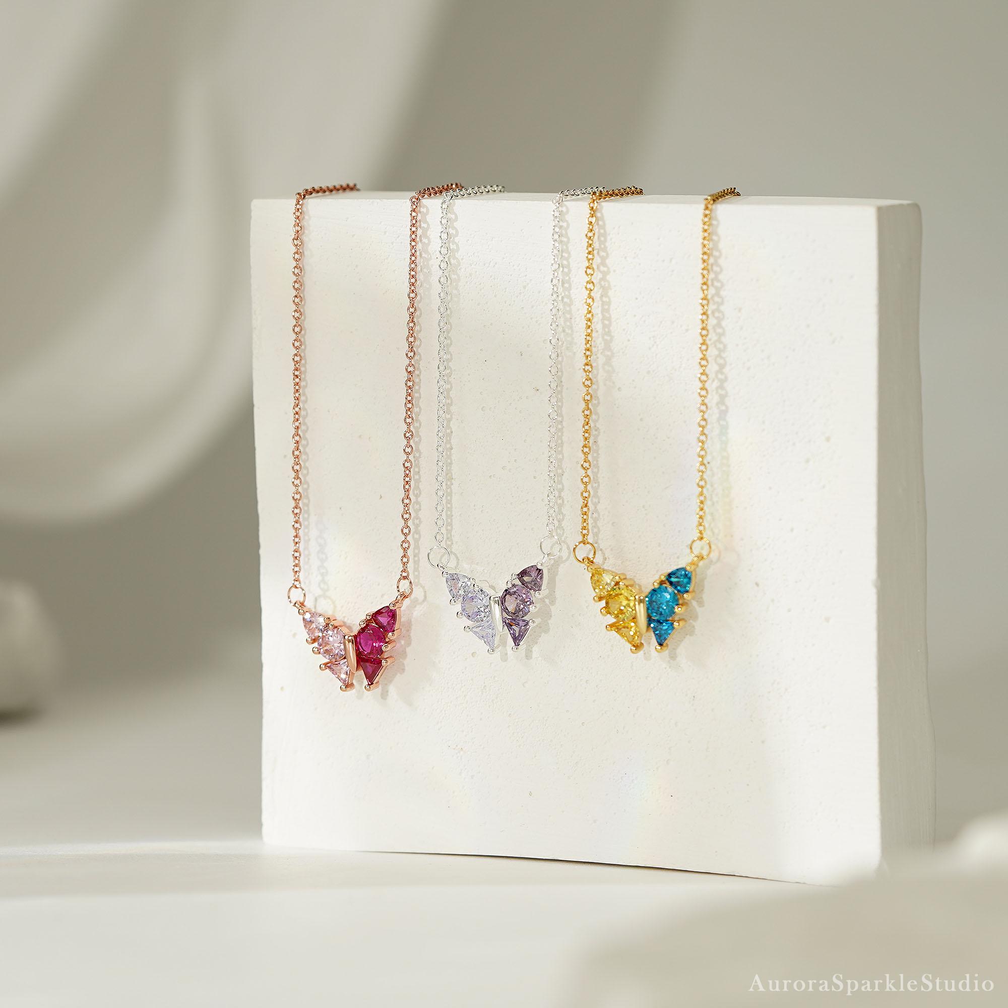 Butterfly Birthstone Necklace, 18K Gold Necklace, Wedding Necklace, Anniversary Gift, Bridal Gift, Grandma Gift, Christmas Gift for Her
