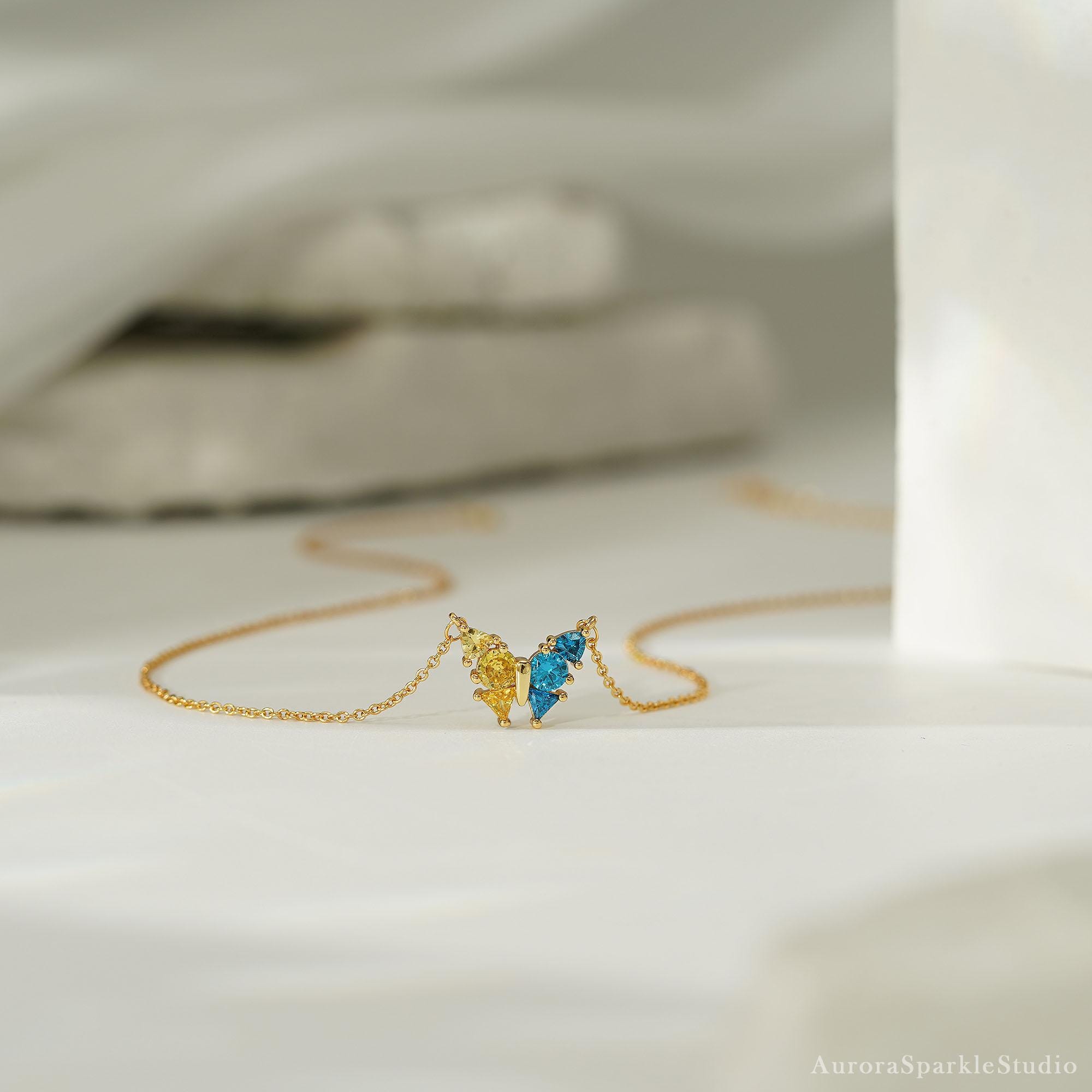 Butterfly Birthstone Necklace, 18K Gold Necklace, Wedding Necklace, Anniversary Gift, Bridal Gift, Grandma Gift, Christmas Gift for Her