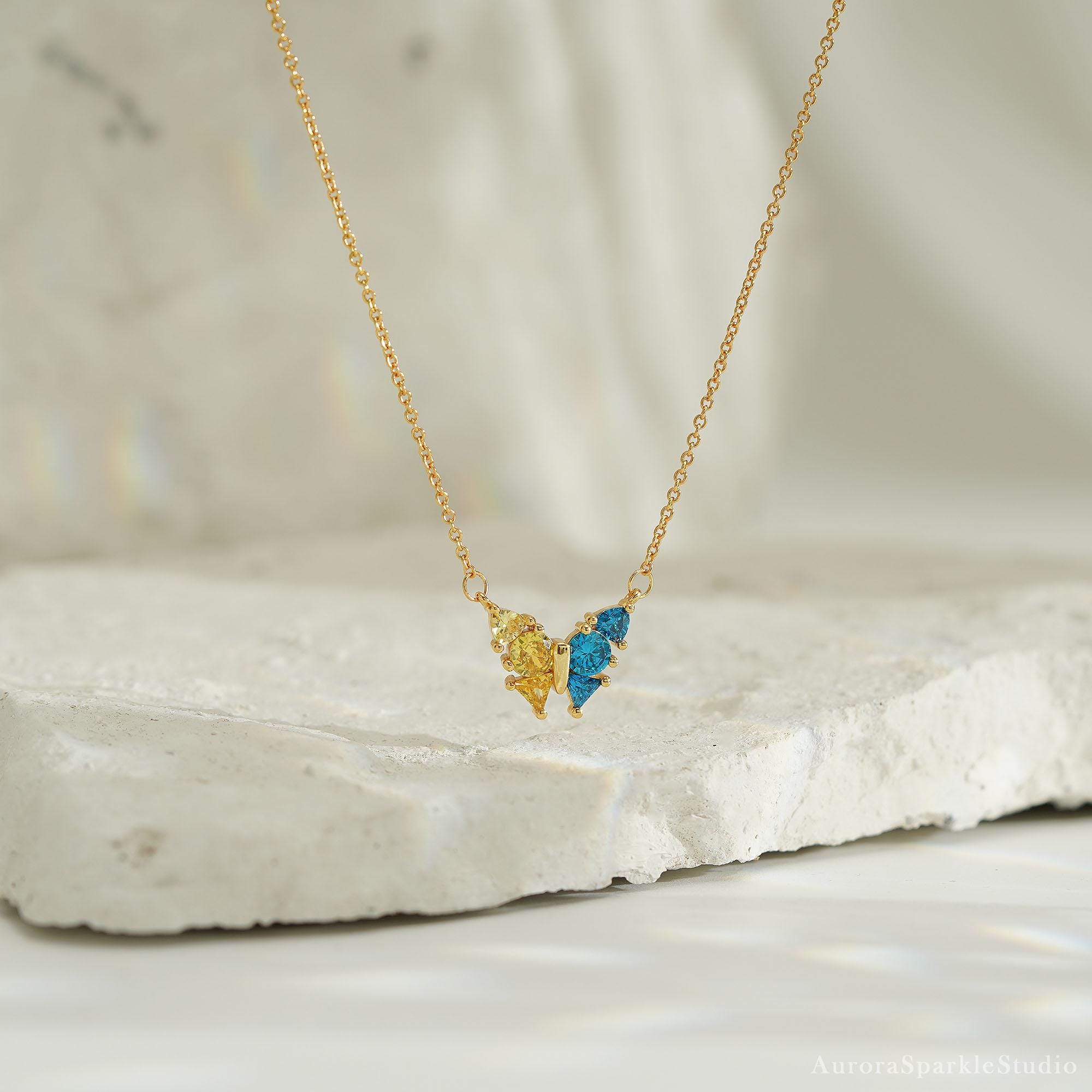 Butterfly Birthstone Necklace, 18K Gold Necklace, Wedding Necklace, Anniversary Gift, Bridal Gift, Grandma Gift, Christmas Gift for Her
