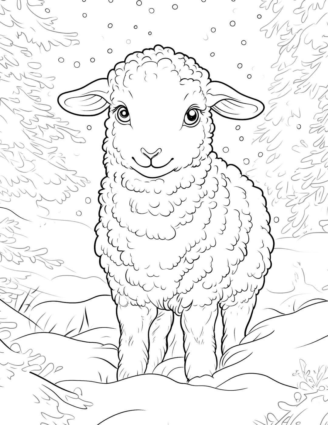 Adorable Christmas Lamb Coloring Page Festive Animal Printable for Kids ...