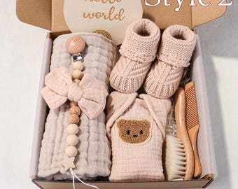 Cofanetto regalo personalizzato per neomamma e neonato, set per baby shower in colori neutri per neonati, cesto ricordo post-parto per neogenitori