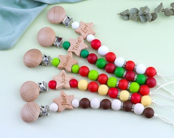 Clip para chupete personalizado, grabado de nombre, regalo para baby shower, regalo especial de bautizo, regalo para nuevos padres, cadena para chupete, estilo bohemio, hecho a mano.