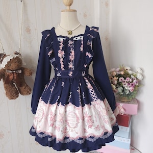 Robe lolita japonaise douce - Thème ballet bleu marine x rose - Occasion