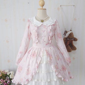 Liz Lisa My Melody Pink Floral Dress | Japanese Kawaii Fashion | Layered Skirt Long Sleeve | Second-Hand Sweet Lolita Style