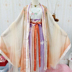 Embroidered Hanfu Set in Orange & Purple | 5-Piece Traditional Chinese Outfit