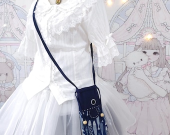 Indigo Fish-Shaped Shoulder Bag with Embroidered Fins | Cute Souvenir or Everyday Accessory