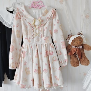 Liz Lisa Beige My Melody Floral Dress | Japanese Kawaii Fashion | Long Sleeve Sweet Lolita Style | Ribbon Detail | Second-Hand