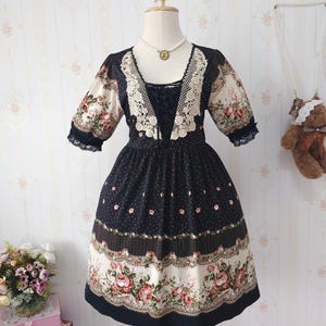 Axes Femme Japanese Floral Dress Black Lace Vintage Style | Second-Hand Sweet Mori Kei Lolita Fashion