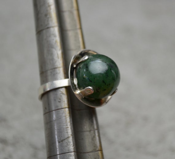 Old Pawn Silver Nephrite Jade Ring Modernist MCM R