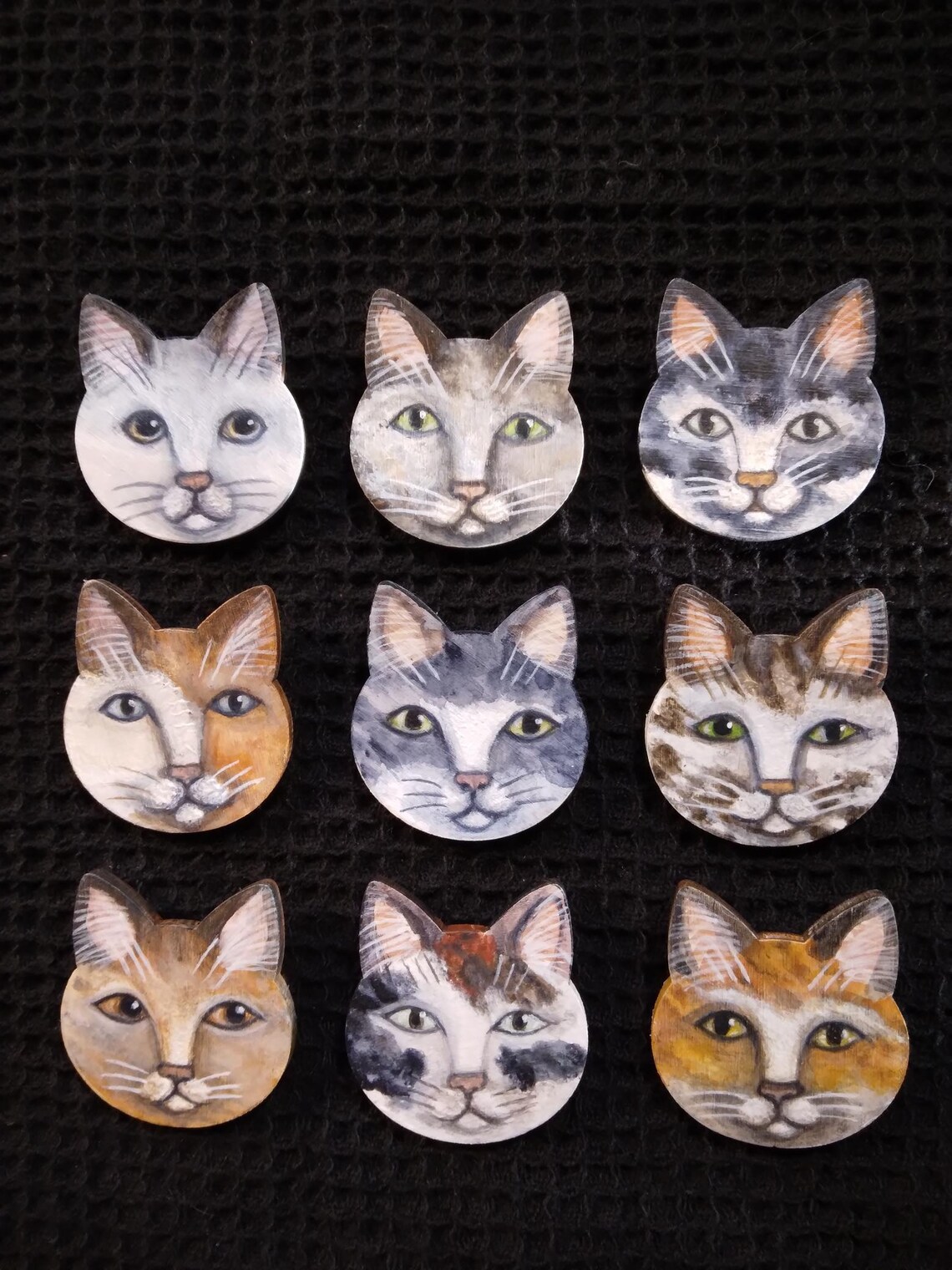 Folk Art Cat Face Brooch Pin Wearable Art Cat Jewelry - Etsy