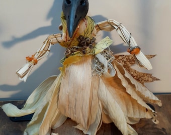 Corn Husk Raven Faerie Doll