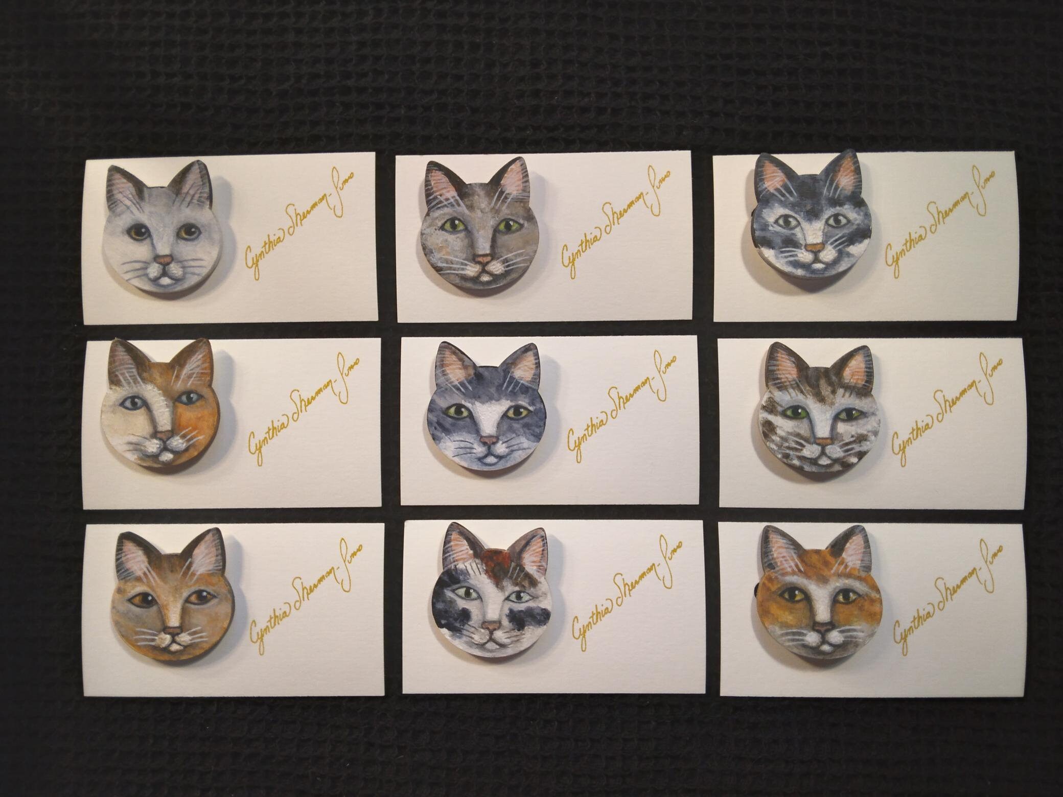 Folk Art Cat Face Brooch Pin Wearable Art Cat Jewelry - Etsy