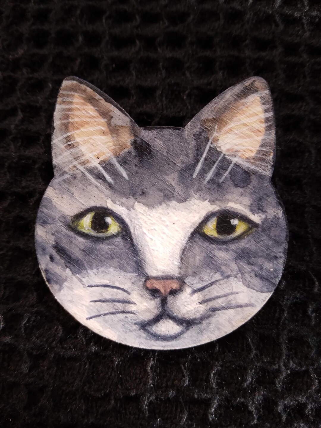 Hand Painted Cat Face Brooch: Folk Art Jewelry - Etsy