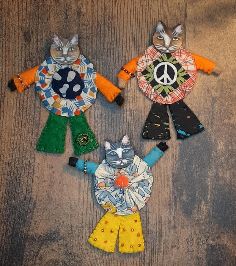 Wearable Folk Art Whimsical Cat Person Doll Brooch Pin - Etsy