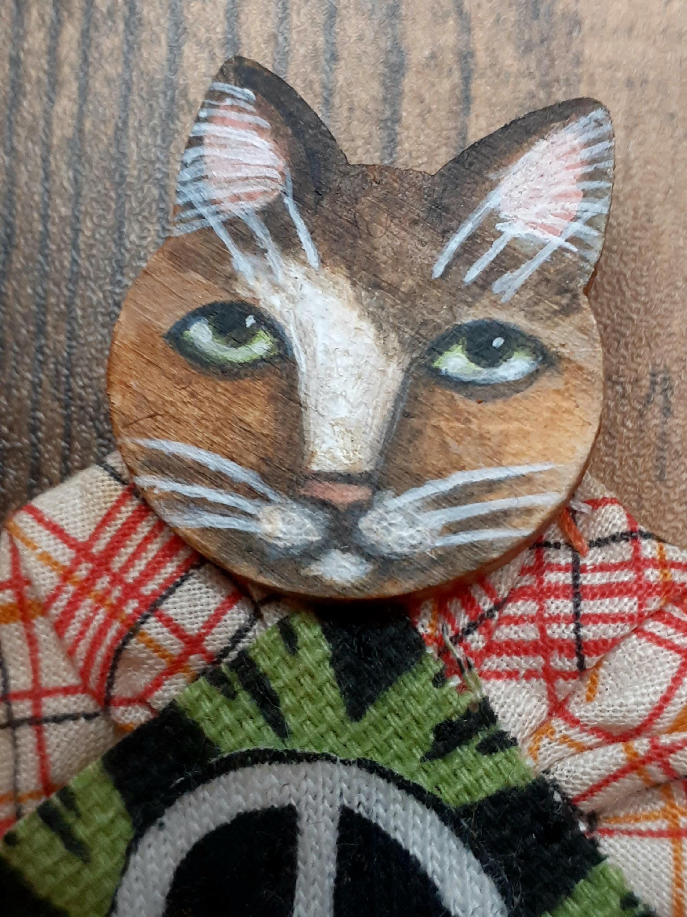 Wearable Folk Art Whimsical Cat Person Doll Brooch Pin - Etsy