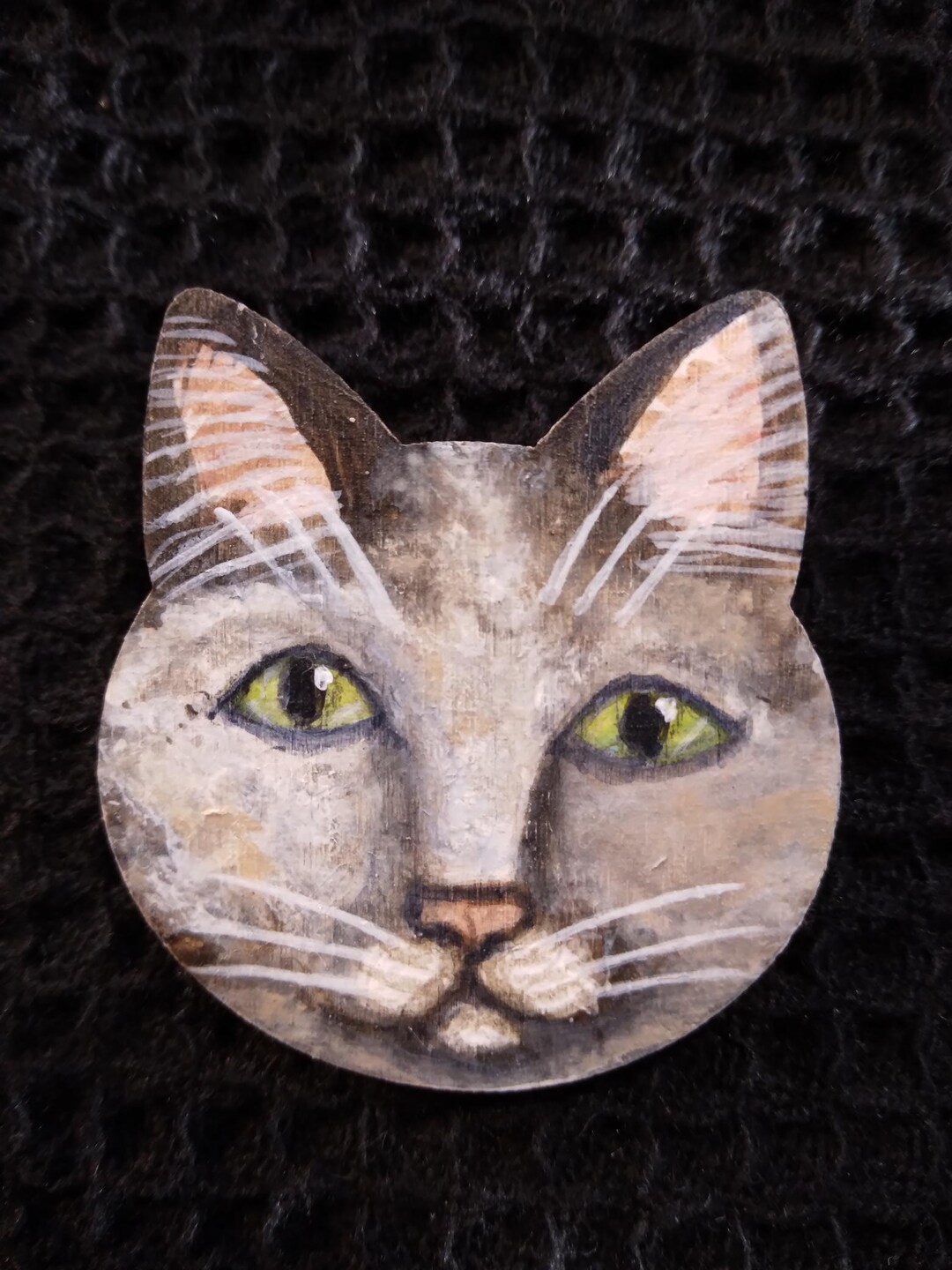 Folk Art Cat Face Brooch Pin Wearable Art Cat Jewelry - Etsy