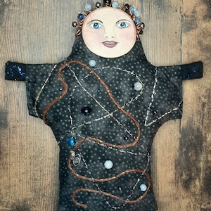 Folk Art Moon Goddess Doll / Wall Hanging Handstitched ~ Protector~ Art Doll ~ Cloth Body ~ Woman Face ~ Celeste ~ Guardian Doll ~OOAK Doll