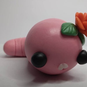 Cute & Silly Worm With Teeth, Worm with Flower Decoration on Head Figurine,Adopt a Worm, Worm Friend, Cute Worm, Silly Worm, Figurine