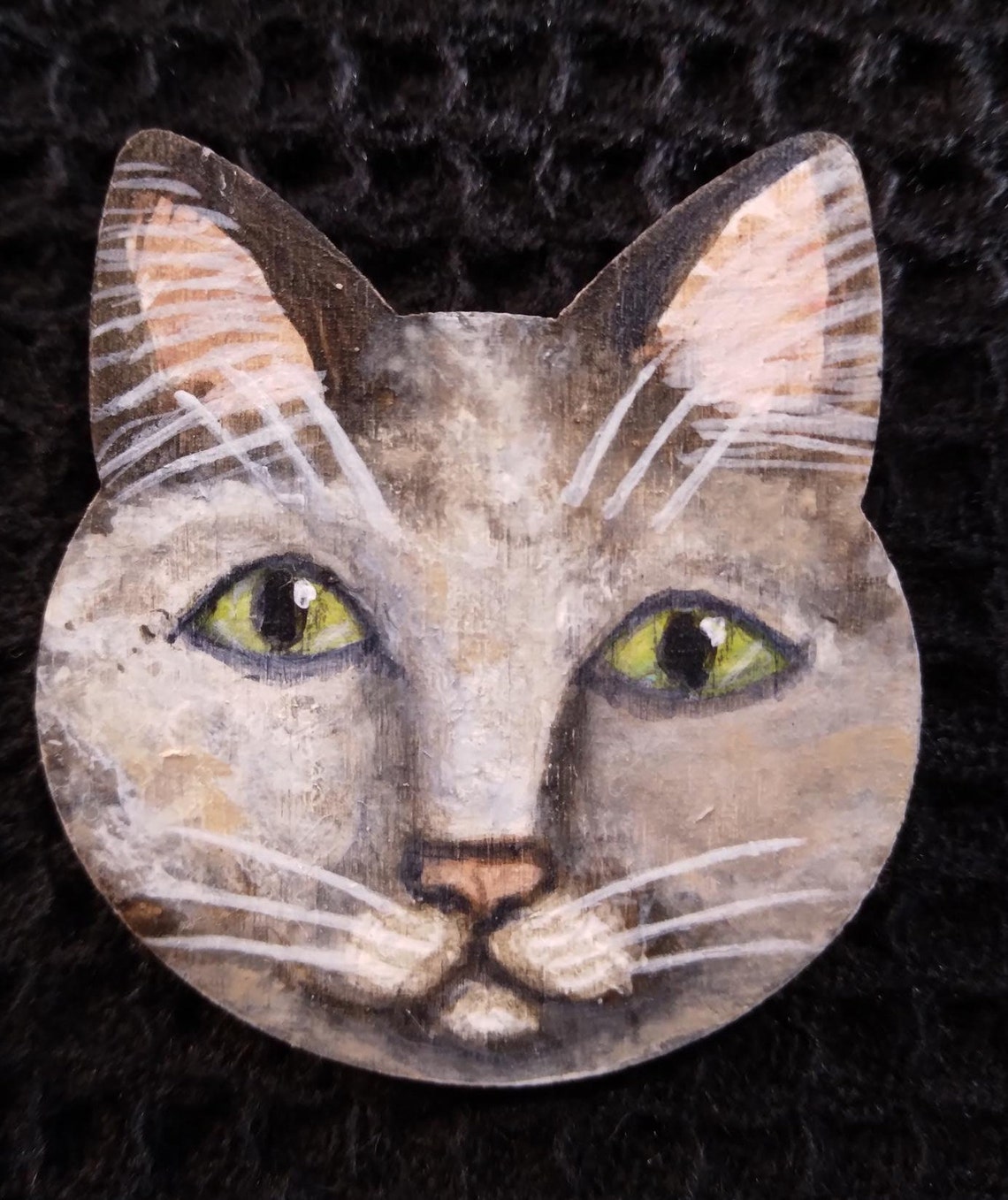 Folk Art Cat Face Brooch Pin Wearable Art Cat Jewelry - Etsy