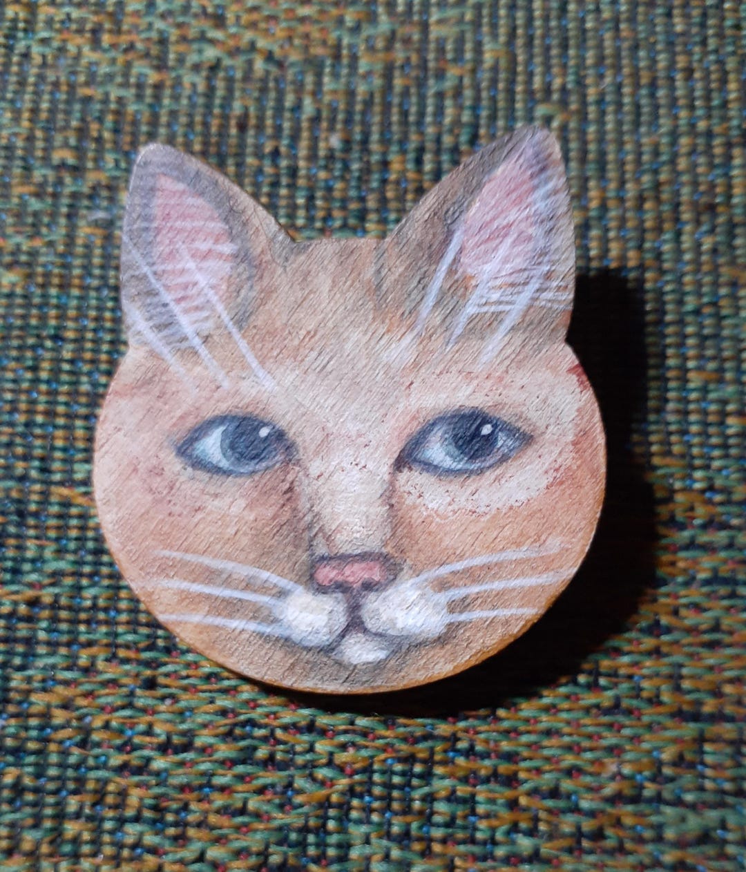Folk Art Cat Face Brooch Pin Wearable Art Cat Jewelry Blonde Orange ...