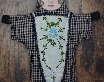 Hand-Stitched Folk Art Doll: Spirited Woman Wall Hanging