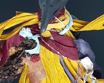 Raven Head Natural Dye Corn Husk Faerie Doll: Nature Spirit Art Doll OOAK