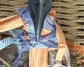 Raven Head Natural Dye Corn Husk Faerie Doll: Nature Spirit Art Doll OOAK